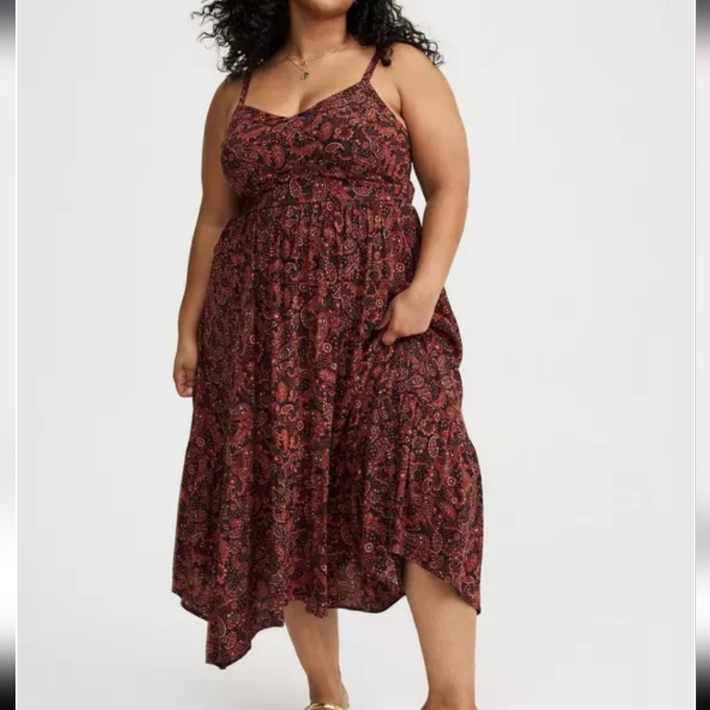 Torrid Hanky Hem Orange Brown Paisley Dress 3X